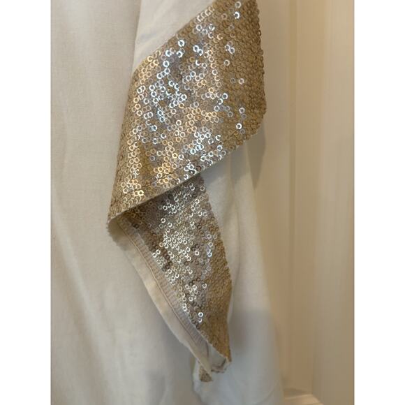 Mud Pie Top Women One Size White Gold Sequin Boxy Cap Sleeve V Neck Blouse - Picture 4 of 6